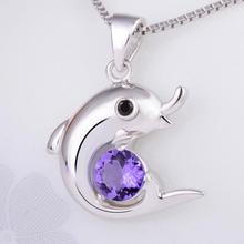 Everoyal Fashion Crystal Purple Dolphin Necklace Silver Jewelry For Women Trendy 925 Silver Necklace For Girl Accessories Lady 2024 - buy cheap