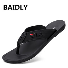 Brand Men's Flip Flops Leather Luxury Slippers Beach Casual Sandals Black Summer Men Fashion Shoes 2024 - buy cheap