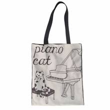 NOISYDESIGNS Piano Cats Theme Printed Canvas Shoulder Bag Female Large Capacity Handbag Female Shopping Bag Summer Beach Bag 2024 - buy cheap