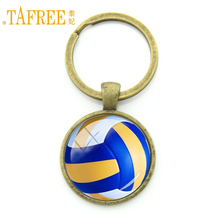 TAFREE Leisure accessories beach volleyball key chain charm ball picture print round glass alloy keychain ball fans gift KC255 2024 - compre barato