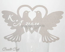 Two Love Birds Wedding Place Cards Personalized Heart, Custom Name, Dove Wine Glass Decoration 2024 - buy cheap