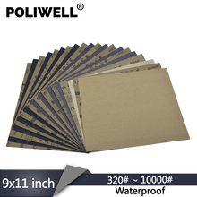 Poliwell 1 pc 9 "x 11" papel abrasivo impermeável da folha de lixamento 320 grit 10000 grão molhado/seco para o polimento automotivo da mobília de lixamento 2024 - compre barato