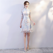 Shanghai story 2018 novo vestido branco para mulheres vestido de festa para mulheres meia manga bordado cheongsam renda qipao 2024 - compre barato