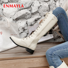 ENMAYLA PU Round Toe Winter Motorcycle Boots Short Plush Solid TPR Cross-tied Women Shoes Med Winter Boots Women Fur Boots 2024 - buy cheap