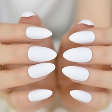Matte Solid Pure White Stiletto Fake Nails Almond Pointed Press on Oval Lilywhite Frosted False Nail Full Cover Faux Ongles 2024 - buy cheap