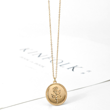 SRCOI Dainty Gold Color Rose Necklace Pendant Round Coin Geometric Chain Choker Necklace Women Party Medallion Fashion Jewelry 2024 - buy cheap