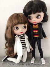 Fashion White Black Blyth doll Outfit Clothing Leather Coat/stripe Shirt/Pants for blyth ob24 Azone s 1/6 doll Accessories 2024 - buy cheap