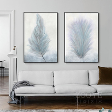 Pintura abstracta de hojas Zen para sala de estar, lienzo de plumas suaves, póster e impresión de Color cálido para dormitorio, pasillo, Arte de la pared Decoración HD 2024 - compra barato