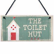 Meijiafei The Toilet Hut Shabby Chic Bathroom Toilet Wall Sign Vintage Seaside Plaque Beach Nautical Signs 10"x5" 2024 - buy cheap