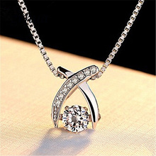 ZRHUA 925 Sterling Silver Necklace Crystal Long Pendant Neckace For Women Gift 45cm Box Chain choker Collares Mujer Female Gifts 2024 - buy cheap