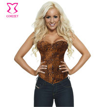 Brown Leopard Print Overbust Denim Corpetes E Espartilhos Sexy Corset Bustier Burlesque Cowgirl Costume Women Gothic Clothing 2024 - buy cheap