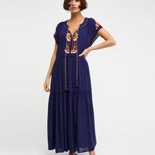 V-Neck Colorful Embroidery Bohemian Maxi Dress Women Tassel Short Sleeve Summer Casual Beach Dresses Vestidos 2024 - buy cheap