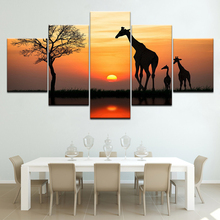 Modular Giraffe Frame Paintings Modern Home Decor Wall Art 5 Panel Pictures Africa Tree Landscape Oil print On Canvas Artwork 2024 - buy cheap