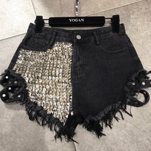 Wholesale tassel stitching rivet beading wide leg denim shorts female high waist badage punk street style hot shorts wq1622 2024 - buy cheap