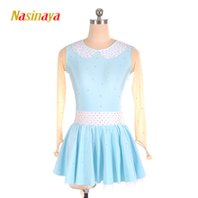 Figure Skating Costume Dress Customized Competition Ice Skating Skirt for Girl Women Kids White Blue Bowknot 2024 - buy cheap