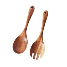 Cuchara de madera Natural para la cocina, juego de vajilla, cuchara para ensalada, tenedores de madera 2024 - compra barato