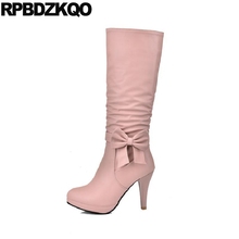 Punta Redonda Rosado Mediados De Becerro Talla Grande Arco Kawaii Zapatos 10 Estilete Invierno Impermeable Pelaje Botas Blancas La Boda Linda Tacón Alto Mujer Señoras Moda Nuevo Chino Femenino 2024 - compra barato