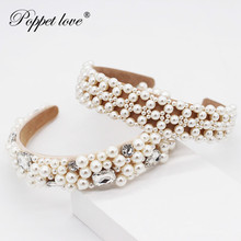 Imitation full Pearl  Wild Personality Trend Pearl crystal handmade Headband Luxury Flower 2024 - buy cheap