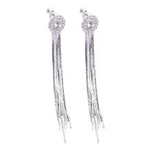 New Women Shiny Rhinestone Long Tassel Dangle Stud Earrings Fashion Bride Jewelry Gift 2024 - buy cheap