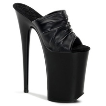 Chinelos pretos com salto plataforma da moda, ”23 cm pretos com pregas 8 polegadas, sexy, chinelos exóticos 2024 - compre barato
