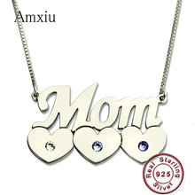 Amxiu Custom Name Necklace with Three Birthstones Heart Necklace 925 Sterling Silver Necklace for Mother Personalized Jewelry 2024 - buy cheap