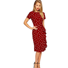 O Envio gratuito de New Retro Polka Dot Vestido Fino Túnica Vestido Roupas de Trabalho de Escritório de Negócios 2024 - compre barato