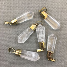 MY 0243-Colgante de cristal transparente de cuarzo con punta, tapa en capas, Color dorado puro 2024 - compra barato