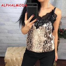 Женская кружевная майка ALPHALMODA, летняя Дамская кофта с кожаным принтом, пикантная кофта в стиле пэчворк на лето 2019 2024 - купить недорого