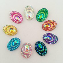 20pcs 13mm*18mm AB Resin Peacock Oval FlatBack Rhinestone Appliques/wedding DIY Craft D62 2024 - buy cheap