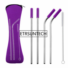 4pcs/set Reusable Stainless Steel Straws With Silicone Tips With Clean Brush & Cloth Bag Wedding Party Straw 2024 - buy cheap