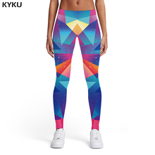 Kyku calças legging geométricas feminina, vintage elastano colorido impressão 3d grafite mulheres fantasia calças legging feminina 2024 - compre barato