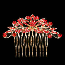 Elegant Chinese Red Crystal Leaf Flower Wedding Tiara Vintage Rhinestone Hair Combs for Women Engagement Bridal Hair Accessories 2024 - buy cheap