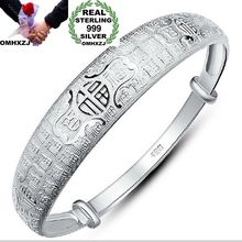 OMHXZJ Wholesale European Fashion Woman Man Party Wedding Gift Fortune Words S999 Sterling Silver Cuff Bangle BA30 2024 - buy cheap