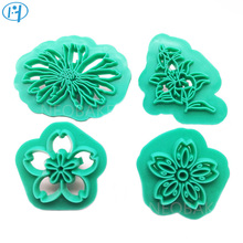 4pcs/Set Plastic Flowers Leaves Cookie Cutters Cake Fondant Embosser Sugarcraft Decorating Tools Cutters Cake Mold Baking Tools 2024 - buy cheap