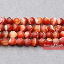 Free Shipping 16" Natural Stone Dull Polish Matte Orange Stripe Agata Onyx Round Loose Beads 6 8 10 MM Pick Size FAB01 2024 - buy cheap