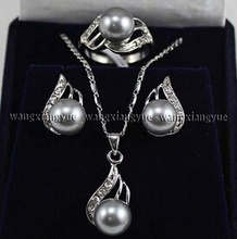 Conjunto de colgante de perlas que para mujer, joyería de boda, color gris, AAA> venta al por mayor 2024 - compra barato