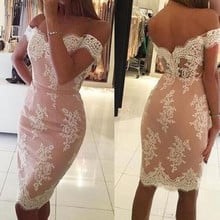 Peach Cocktail Dresses Sheath Off The Shoulder Appliques Knee Length Elegant Party Homecoming Dresses 2024 - buy cheap