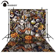 Allenjoy professional photography background  cute colorful cartoon  doodles pumpkin hand drawn Halloween backdrop photobooth 2024 - buy cheap