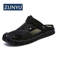 ZUNYU 2019 New Fashion Summer Shoes Cow Leather Men Sandals Hand Sewing Mens Casual Shoes Rubber Soles Beach Shoes Size 38-46 2024 - buy cheap