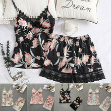 2pcs/set Women Sexy Satin Lace Sleepwear Babydoll Lingerie Nightdress Pajamas Set 2024 - buy cheap