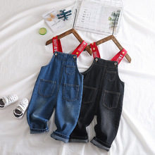 Girls Jumpsuit Fashion Korean Casual Letters Denim Overalls for Boys Newborn Baby Toddler Boys Suspenders Jeans Kids Pants 2024 - buy cheap