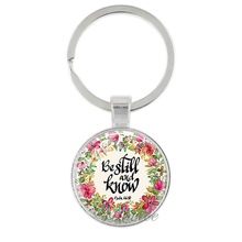 VILLWICE Classic Psalm Quote Key Chain Bible Verse Jewelry Handmade Glass Dome Pendants Flower Letter Christian KeyChains 2024 - buy cheap