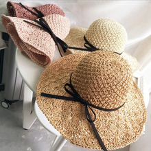 Chapéu de sol dobrável de verão feito à mão para mulheres meninas palha panamá chapéus grande borda larga praia chapéus de sol 2024 - compre barato