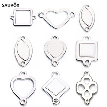 20pcs Silver Color Stainless Steel Hollow Oval Square Heart Charms Pendants Connectors Blanks Stamping Tags for DIY Bracelets 2024 - buy cheap