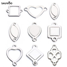 20 pçs prata cor de aço inoxidável oco oval quadrado coração encantos pingentes conectores em branco carimbo tags para diy pulseiras 2024 - compre barato