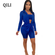 QILI-Conjunto de 3 piezas para mujer, pelele azul del ejército-verde de manga larga con cinturón, informal, Sexy, para fiesta y Club 2024 - compra barato