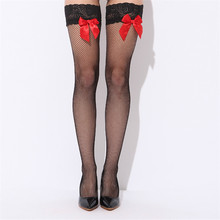 Meia arrastão sexy para mulheres, meia-calça feminina acima do joelho, com laço, de malha 2024 - compre barato