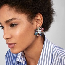 Qiaose Shiny Resin Rhinestone Flowers Stud Earrings Jewelry For Women Fashion Jewelry Bohemian Crystal Collection Earrings 2024 - buy cheap