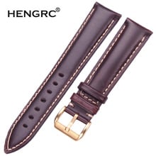 HENGRC Smooth Calfskin Watch Strap Belt 18 19 20 21 22 24mm Black Dark Brown Women Men Watch Band Silver Gold Pin Buckle 2024 - buy cheap