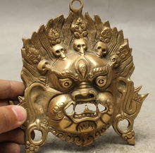 Tibet Buddhism Copper Brass Vajra Mahakala Buddha Head Mask Statue Wall Hanging 2024 - buy cheap